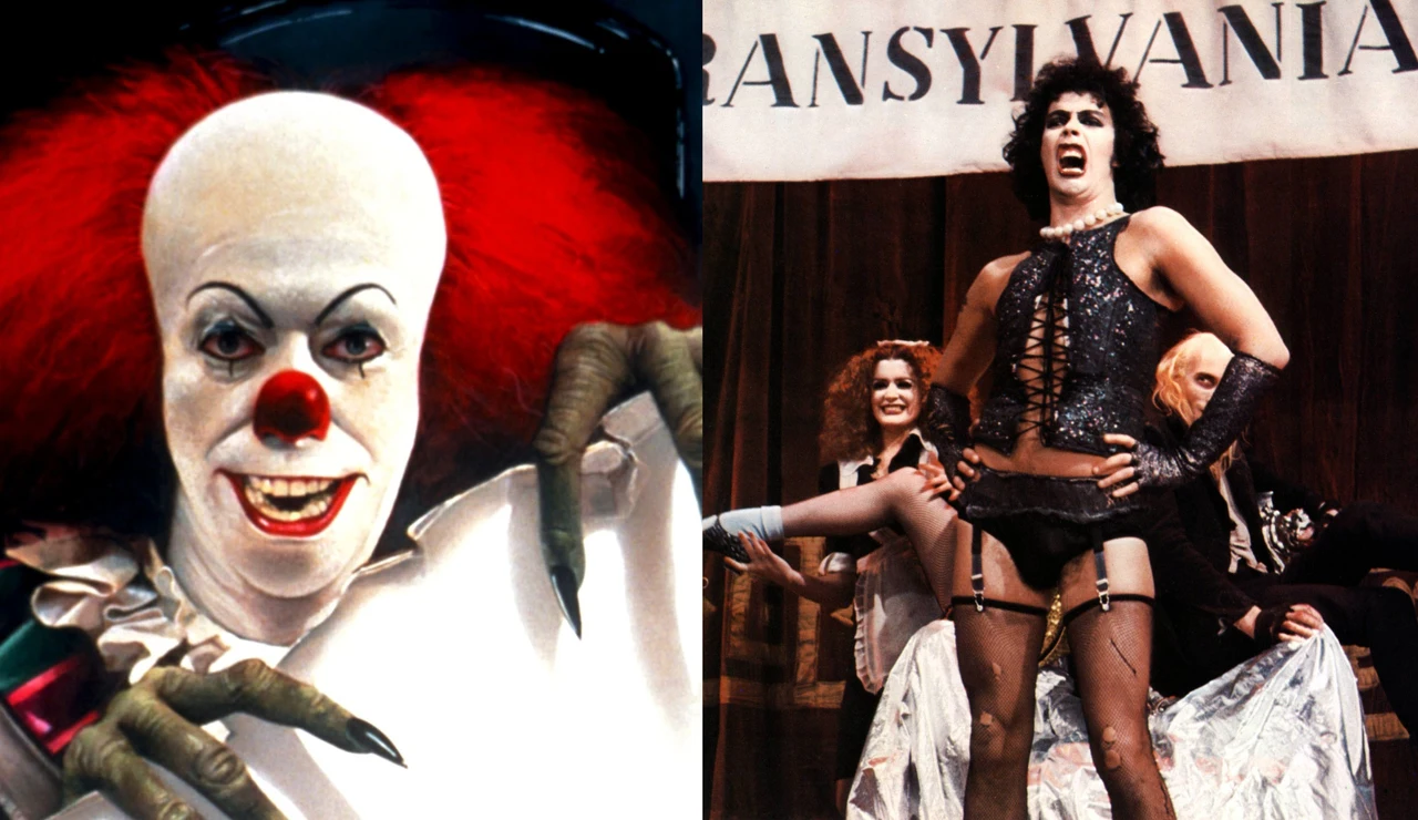 Tim Curry como Pennywise en It y en The Rocky Horror Picture Show