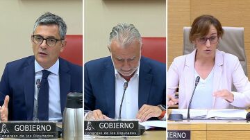 F&eacute;lix Bola&ntilde;os, &Aacute;ngel V&iacute;ctor Torres y M&oacute;nica Garc&iacute;a comparecen en el Congresos por la crisis migratoria en Ceuta.