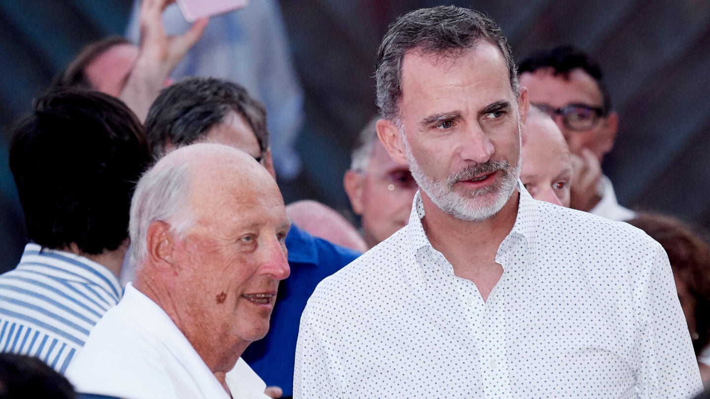 El rey Harald de Noruega con el rey Felipe en 2019