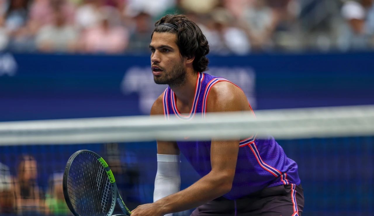 Carlos Alcaraz, en un partido del dobles mixto del US Open
