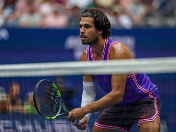 Carlos Alcaraz, en un partido del dobles mixto del US Open