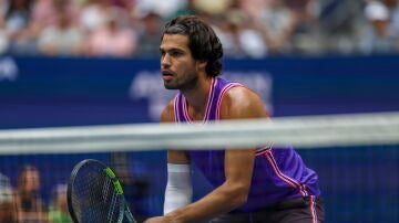 Carlos Alcaraz, en un partido del dobles mixto del US Open