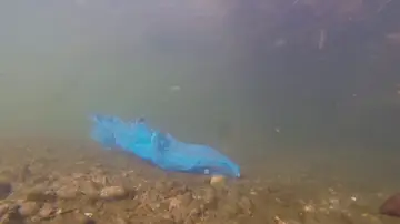 Imagen de un trozo de plástico en el agua Imagen de un trozo de plástico en el agua