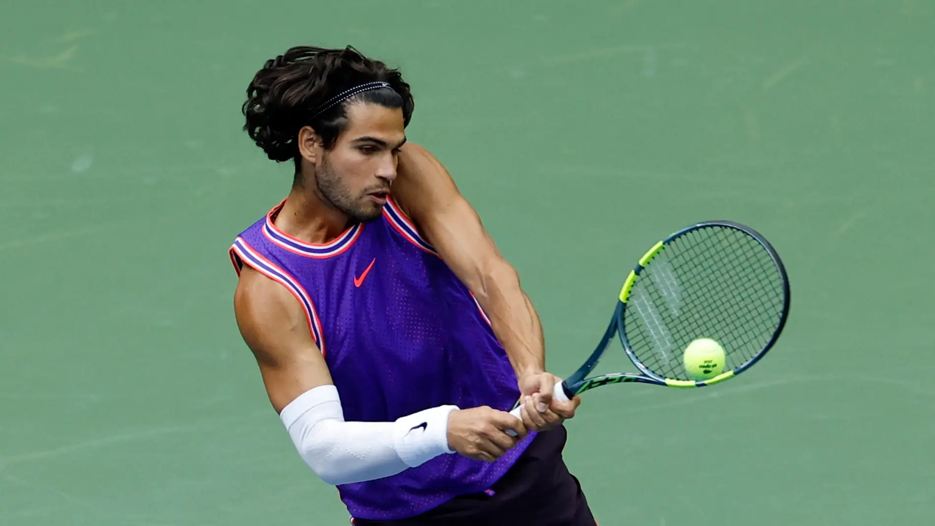 Carlos Alcaraz durante un partido de exhibición en el US Open Carlos Alcaraz durante un partido de exhibición en el US Open