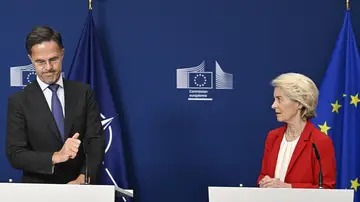 El secretario de la OTAN, Mark Rutte, junto a la presidenta de la Comisión Europea, Úrsula Von der Leyen. El secretario de la OTAN, Mark Rutte, junto a la presidenta de la Comisión Europea, Úrsula Von der Leyen.