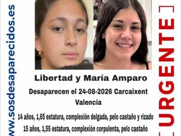 Una semana tras su desaparición: dos menores de 14 y 15 años desaparecidas en Carcaixent (Valencia) Una semana tras su desaparición: dos menores de 14 y 15 años desaparecidas en Carcaixent (Valencia)