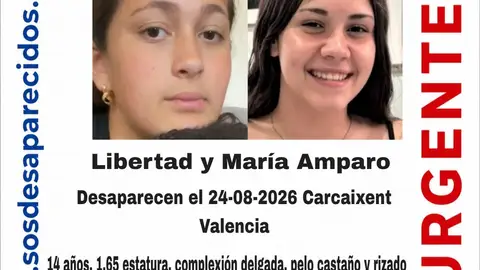 Una semana tras su desaparición: dos menores de 14 y 15 años desaparecidas en Carcaixent (Valencia) Una semana tras su desaparición: dos menores de 14 y 15 años desaparecidas en Carcaixent (Valencia)