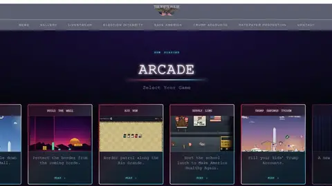 Captura de pantalla de 'Arcade', apartado en la Casa Blanca con juegos basados en la agenda política del presidente de Estados Unidos, Donald Trump. Captura de pantalla de 'Arcade', apartado en la Casa Blanca con juegos basados en la agenda política del presidente de Estados Unidos, Donald Trump.