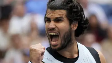 Alcaraz celebra la victoria durante los octavos del US Open Alcaraz celebra la victoria durante los octavos del US Open