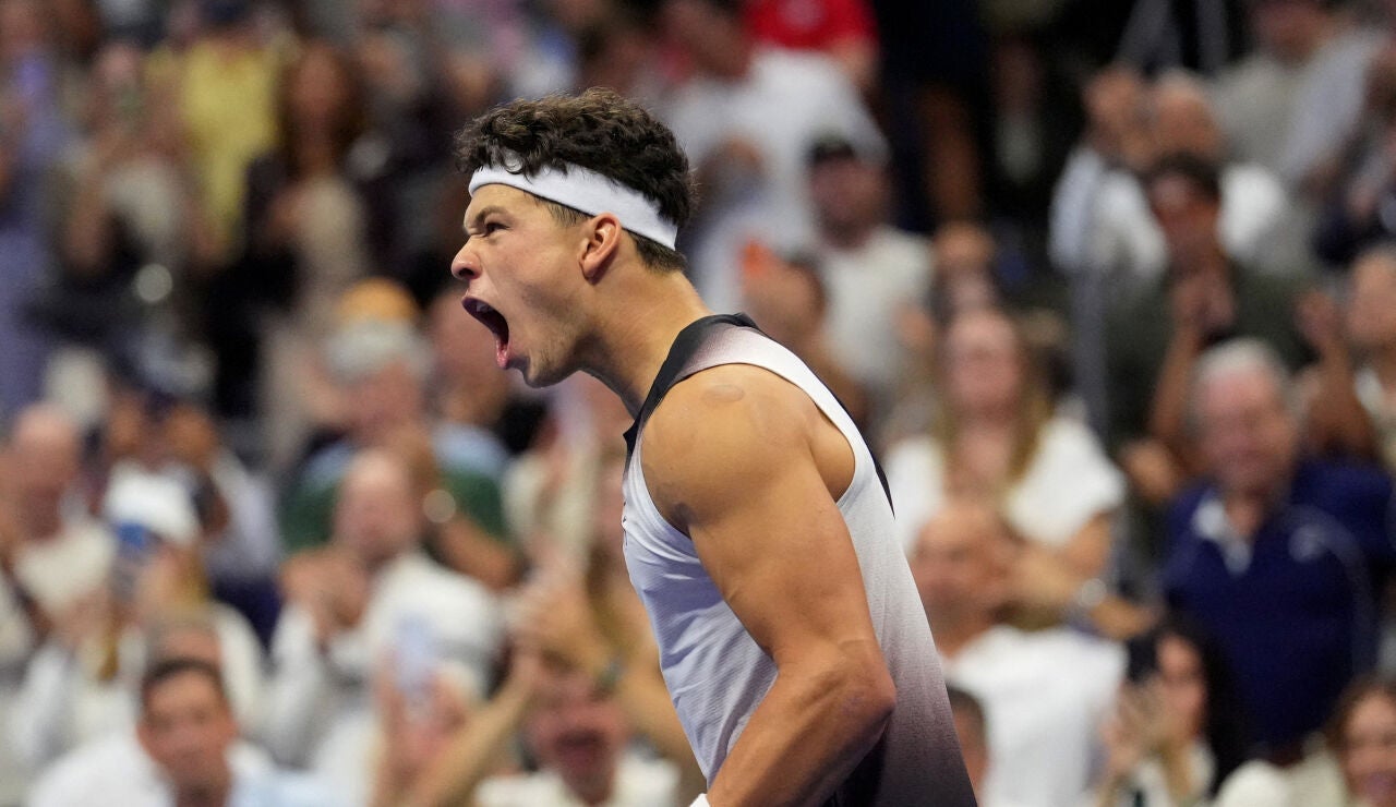 Ben Shelton celebra un punto en el US Open