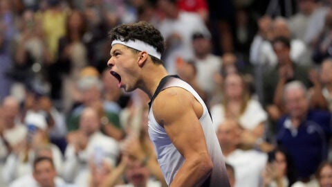 Ben Shelton celebra un punto en el US Open