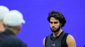 Carlos Alcaraz, en el partido ante Ben Shelton en el US Open Carlos Alcaraz, en el partido ante Ben Shelton en el US Open