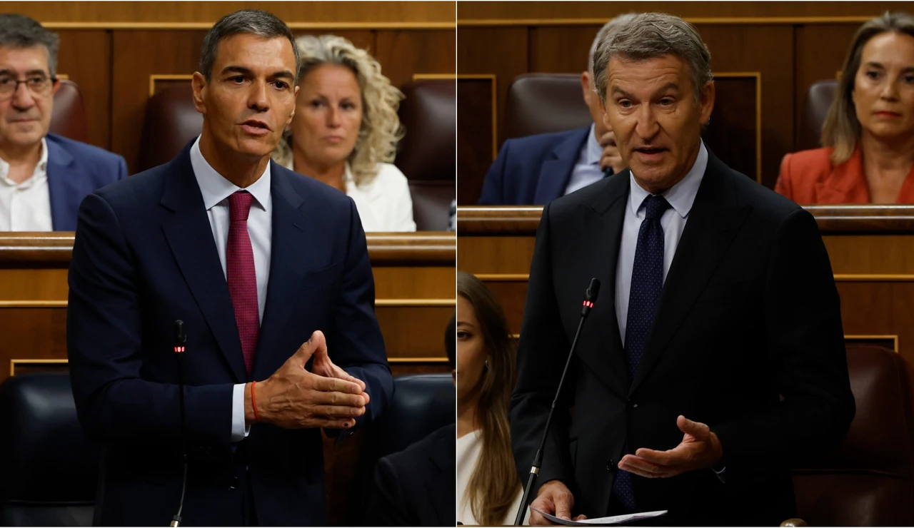 Pedro Sánchez y Alberto Núñez Feijóo, durante la primera sesión de control del Congreso del curso político