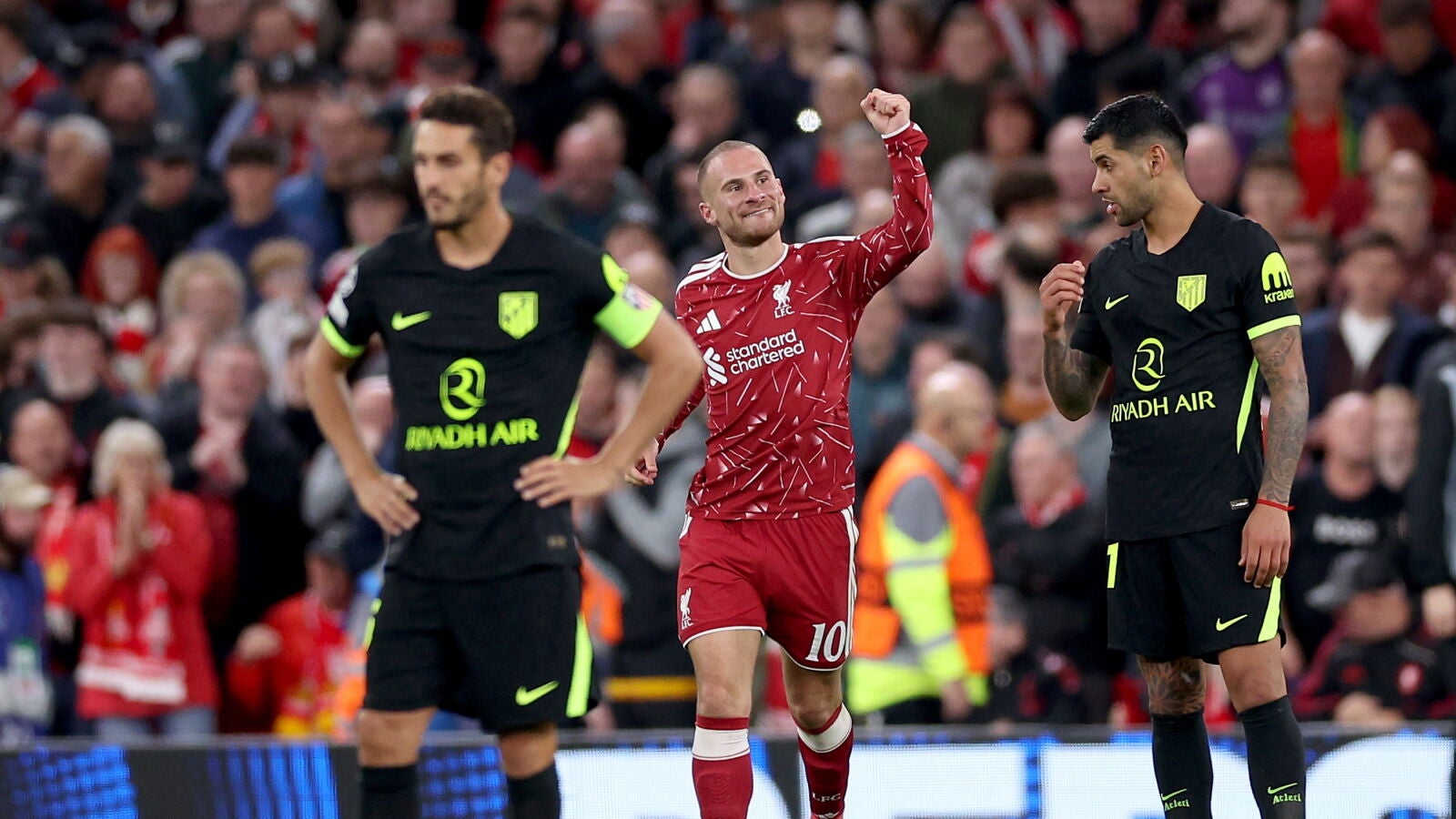 Alexis Mac Allister celebra su gol ante el Atl&eacute;tico en Anfield