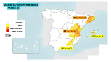 Mapa de avisos para el miércoles 16 de septiembre Mapa de avisos para el miércoles 16 de septiembre