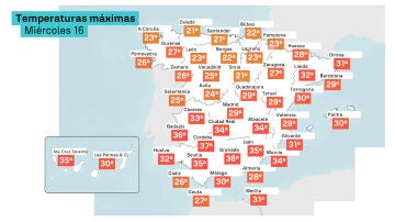 Mapa de máximas para el 16 de septiembre