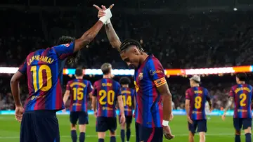 Raphinha celebra un gol ante el Racing con su compañero Lamine Yamal Raphinha celebra un gol ante el Racing con su compañero Lamine Yamal