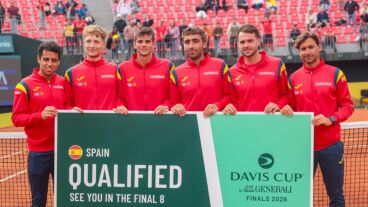 El equipo espa&ntilde;ol de Copa Davis tras clasificarse a la fase final de la Copa Davis