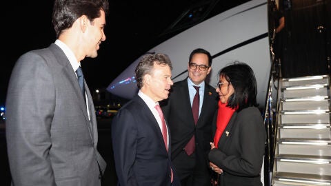 Delcy Rodr&iacute;guez a su llegada este lunes a Nueva York