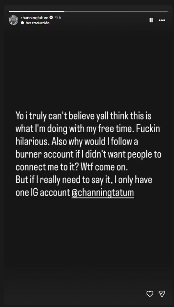 Channing Tatum en sus historias de Instagram
