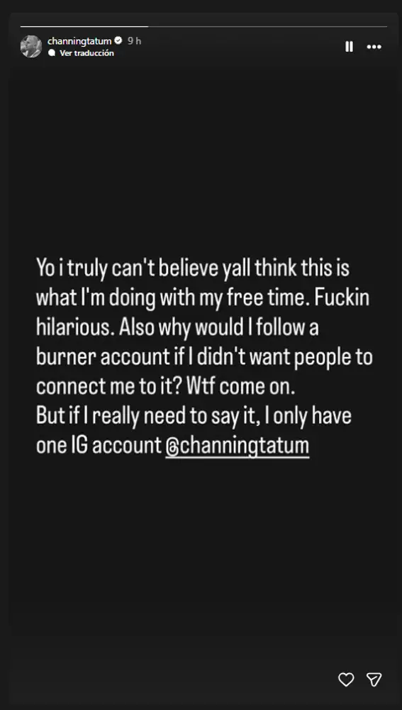Channing Tatum en sus historias de Instagram Channing Tatum en sus historias de Instagram