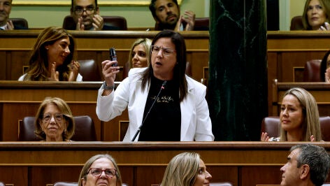 La diputada del PP Ana V&aacute;zquez con un espray de gas pimienta en el Congreso
