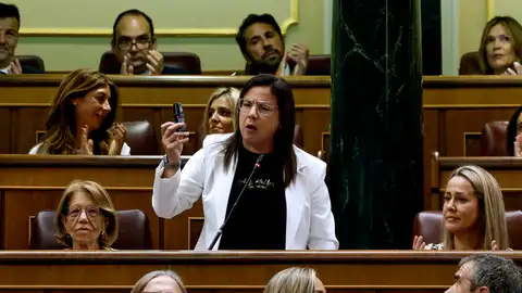 La diputada del PP Ana Vázquez con un espray de gas pimienta en el Congreso La diputada del PP Ana Vázquez con un espray de gas pimienta en el Congreso