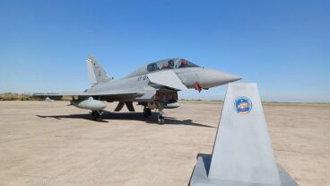Imagen de un avi&oacute;n C16 Eurofighter, en Mor&oacute;n de la Frontera (Sevilla)