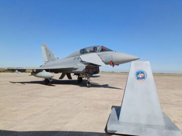 Imagen de un avi&oacute;n C16 Eurofighter, en Mor&oacute;n de la Frontera (Sevilla)