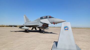 Imagen de un avi&oacute;n C16 Eurofighter, en Mor&oacute;n de la Frontera (Sevilla)