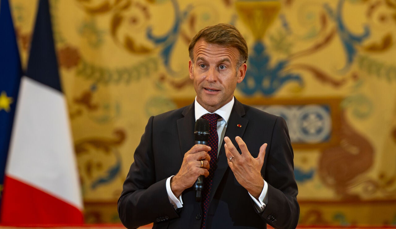 El presidente de la Rep&uacute;blica Francesa, Emmanuel Macron, durante el acto 'La democracia en Europa en la era digital'