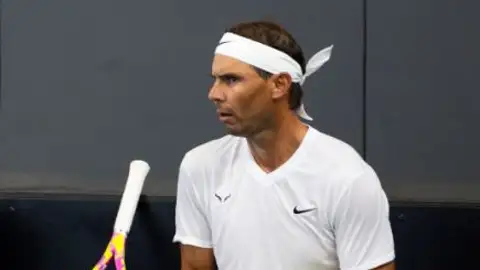 Rafa Nadal en un entrenamiento previo al torneo de exhibición en su Academia Rafa Nadal en un entrenamiento previo al torneo de exhibición en su Academia