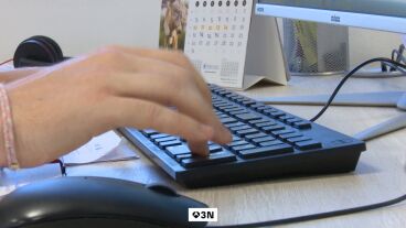 Una joven trabajando en un ordenador