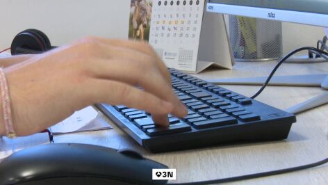 Una joven trabajando en un ordenador