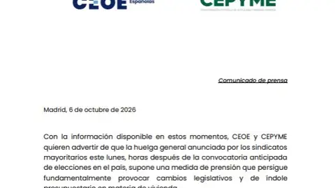 Comunicado de CEOE y CEPYME Comunicado de CEOE y CEPYME
