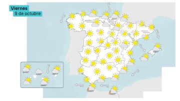Mapa de las temperaturas del viernes, 9 de octubre