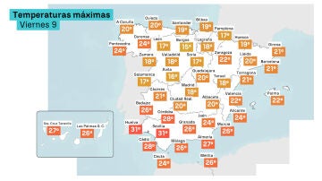 Mapa de las temperaturas máximas 