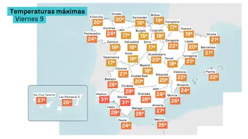 Mapa de las temperaturas máximas Mapa de las temperaturas máximas