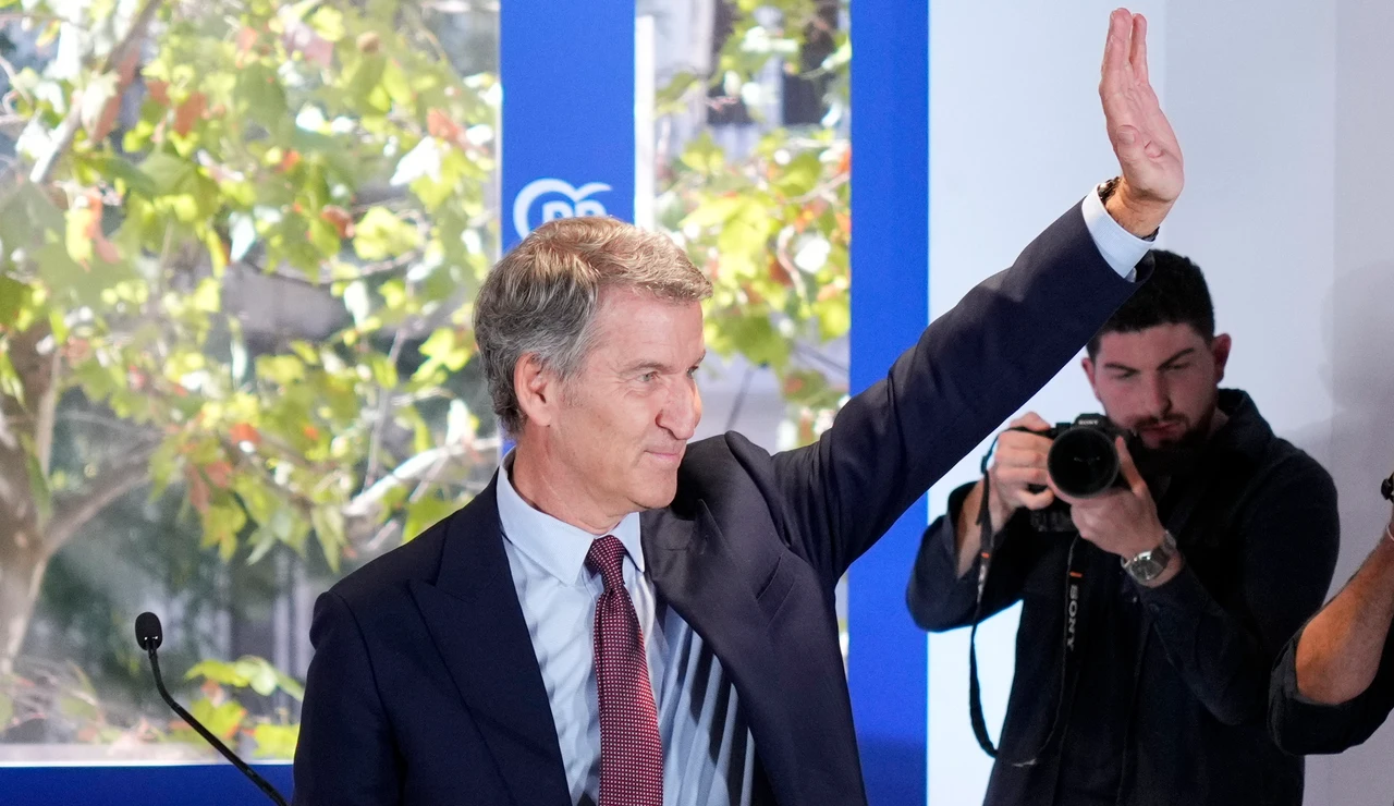 El líder del PP, Alberto Núñez Feijóo, en la sede de Génova