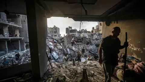 Imagen de un edificio destruido en Gaza Imagen de un edificio destruido en Gaza