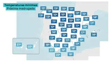 Temperaturas mínimas para el martes 13 de octubre Temperaturas mínimas para el martes 13 de octubre