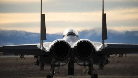 Un caza F15 Strike Eagle de la Fuerza A&eacute;rea de Estados Unidos