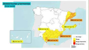 Mapa de avisos por lluvias y tormentas Mapa de avisos por lluvias y tormentas