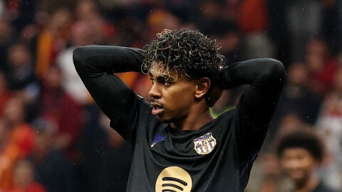Lamine Yamal, en un partido del Barcelona en la Champions League