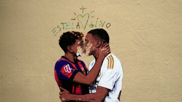 El beso de Lamine Yamal y Mbapp&eacute;, el nuevo mural de TvBoy antes del Cl&aacute;sico