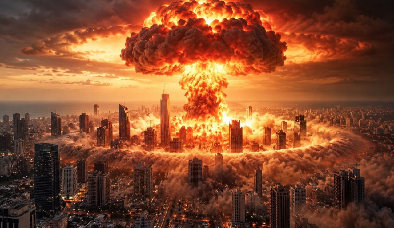 Imagen creada con IA para mostrar un ataque nuclear sobre Tel Aviv