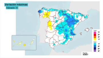Mapa de variación máxima para el sábado