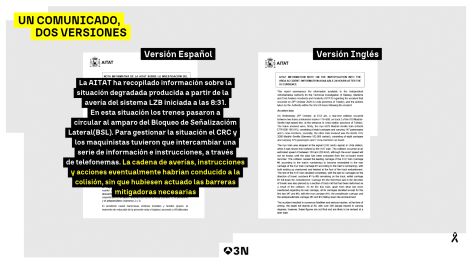 La versi&oacute;n inglesa del informe de Transportes sobre el accidente de Urda omite la "cadena de aver&iacute;as, instrucciones y acciones"