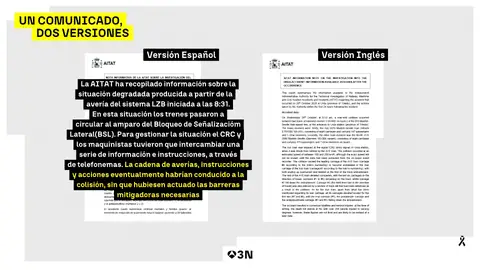 La versión inglesa del informe de Transportes sobre el accidente de Urda omite la "cadena de averías, instrucciones y acciones" La versión inglesa del informe de Transportes sobre el accidente de Urda omite la "cadena de averías, instrucciones y acciones"