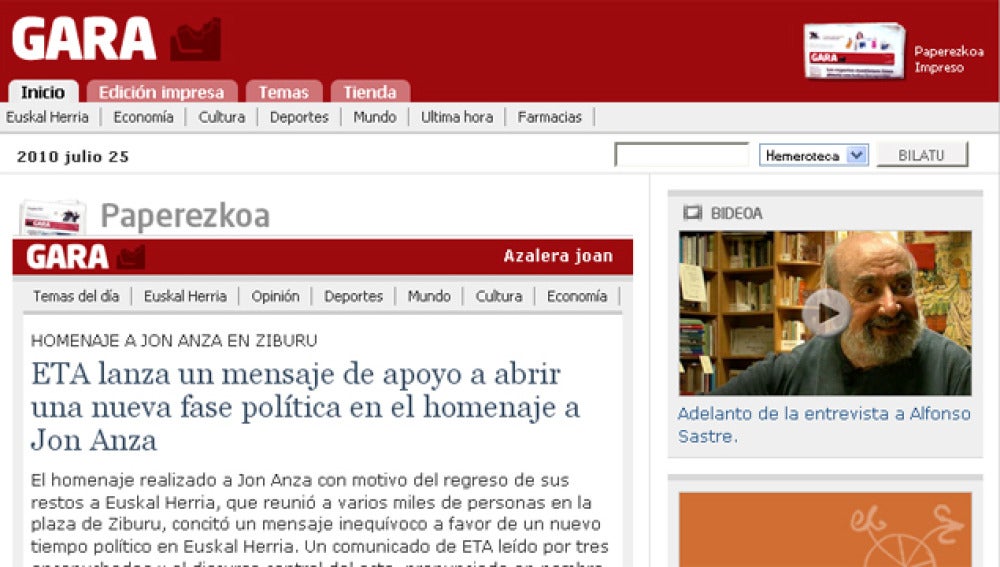 Edición digital del diario Gara